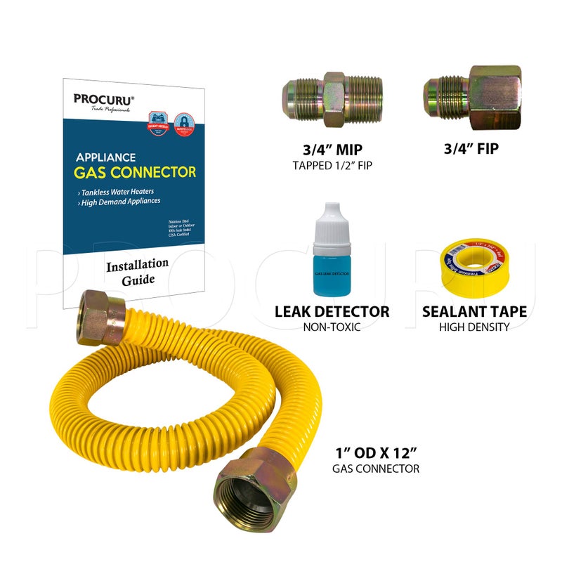 PROCURU 1" OD x 12" (1Ft) x 3/4"MIP x 3/4"FIP Universal Flexible Gas Connector, With/Without Service Valves, WP MaxFlow High Capacity Stainless Steel Tubing for Tankless Water Heater (Blue-A1 Series) - Image 2